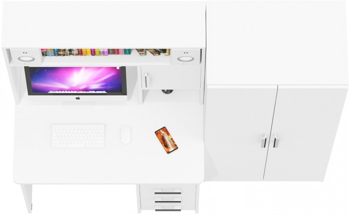 Стол компьютерный С-МД-СК9+Шкаф С-МД-СК9Ш, цвет белый шагрень, ШхГхВ 172х70х160 см., НЕ универсальная сборка