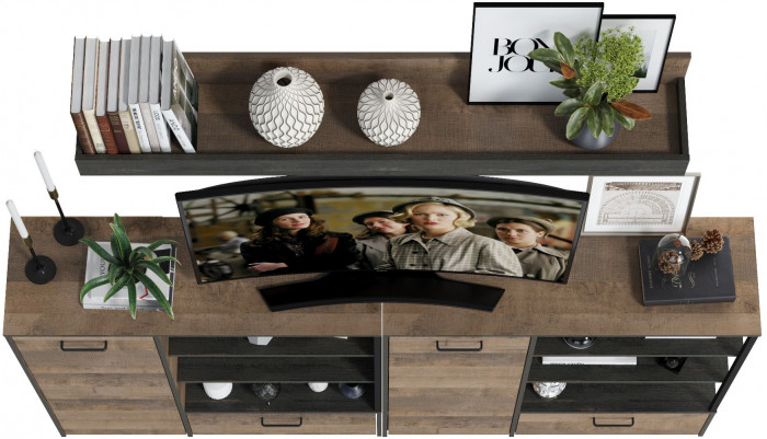 Трувор Гостиная 001, цвет дуб гранж песочный/интра, ШхГхВ 218х36,9х195 см., универсальная сборка