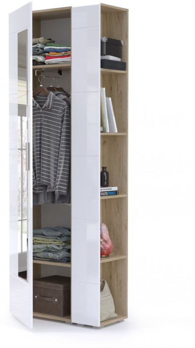 Лайн Прихожая № 04, цвет дуб крафт серый/фасады МДФ белый глянец, ШхГхВ 77х35х210 см., универсальная сборка