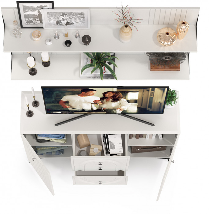 Валенсия Гостиная № 089, цвет ЛДСП белый шагрень/МДФ белый шагрень, ШхГхВ 133,2х38,4х225 см.