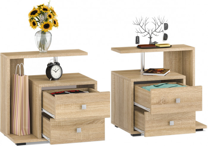Камелия Тумба прикроватная - комплект из 2 шт.(левая + правая), цвет дуб сонома, ШхГхВ 56х39х55,2 + 56х39х55,2 см.