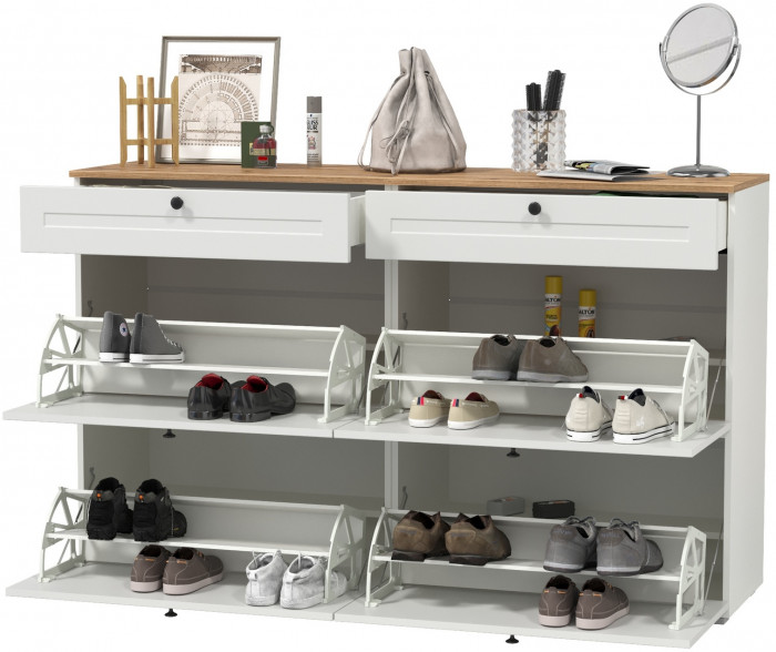 Остин 16.121 Тумба для обуви + 16.121 Тумба для обуви, белый шагрень/дуб крафт золотой