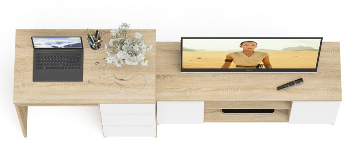 Мори Стол компьютерный МС-6 правый + Тумба МТВ1200.1, цвет дуб сонома/белый, ШхГхВ 210,4х50х76,6 см., выдвижные ящики справа, НЕ универсальная сборка