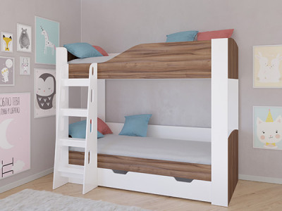 Кровать двухъярусная АСТРА 2  Белый/Орех с ящиком