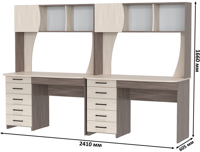 Два стола рабочих 6-0606 Сигма + два кресла 103 чёрных, цвет бодега тёмный/бодега светлый, ШхГхВ 241х60,5х166 см., НЕ универсальная сборка
