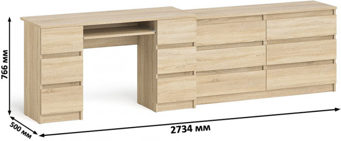 Мори компьютерный стол МС-2 + Комод МК1380.6, дуб сонома