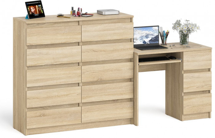 Мори компьютерный стол МС-6 правый + Комод МК1200.10, дуб сонома