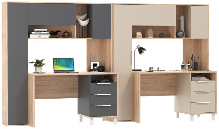 Два стола компьютерных Комфорт 12.95N, дуб сонома/сатин/дуб сонома/тёмно-серый