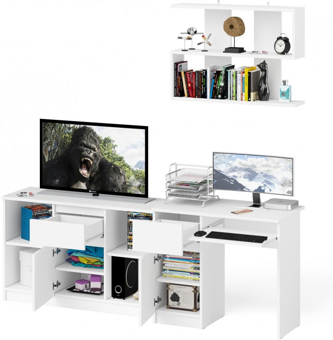 Мори компьютерный стол МС-1 левый + Тумба МТВ1204.1 + Полка 900, белый