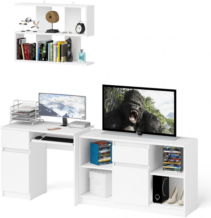 Мори компьютерный стол МС-1 левый + Тумба МТВ1204.1 + Полка 900, белый