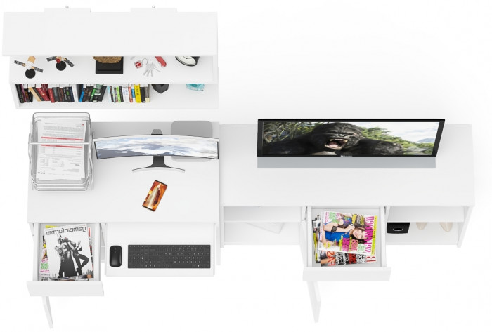 Мори компьютерный стол МС-1 левый + Тумба МТВ1204.1 + Полка 900, белый