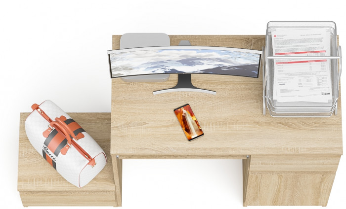 Мори компьютерный стол МС-1 правый + Тумба ТМП400.1, дуб сонома