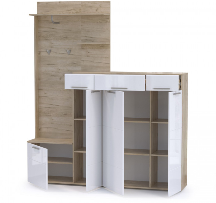 Лайн Прихожая № 05, цвет дуб крафт серый/фасады МДФ белый глянец, ШхГхВ 179,8х35,1х210 см., НЕ универсальная сборка