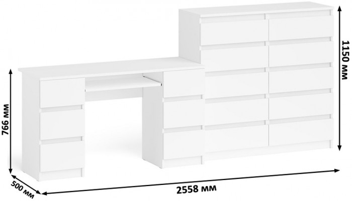 Мори компьютерный стол МС-2 + Комод МК1200.10, белый