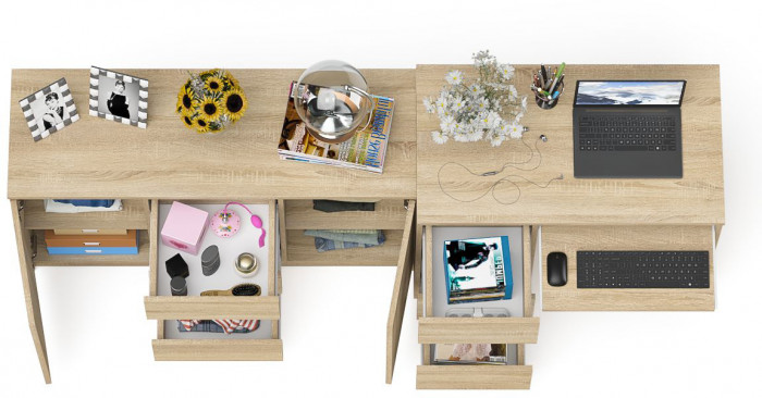 Мори компьютерный стол МС-6 левый + Комод МК1200.3, дуб сонома