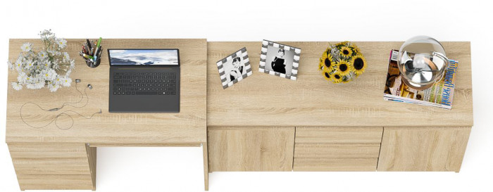 Мори компьютерный стол МС-6 левый + Комод МК1200.3, дуб сонома