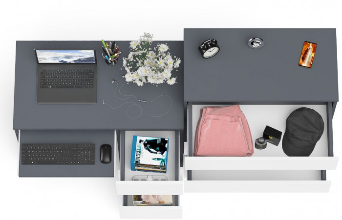 Мори компьютерный стол МС-6 правый + Комод МК800.4, графит/белый