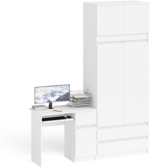 Мори Стол компьютерный МС-1 правый + Шкаф МШ900.1 + Антресоль МА900.1, цвет белый, ШхГхВ 180,4х50,4х234,2 см., выдвижной ящик справа, НЕ универс. сб.