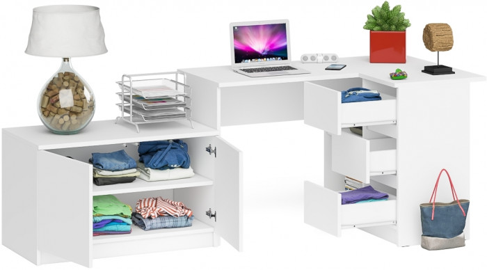 Мори Стол компьютерный МС-16 правый + Тумба МА900.1, цвет белый, ШхГхВ 214,8х84,9х76,6 см., выдвижные ящики справа, НЕ универсальная сборка