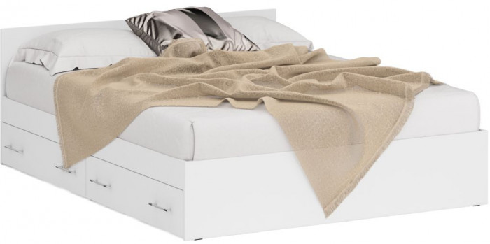 Кровать с ящиками 1600 + Шкаф 2-х створчатый Стандарт, белый