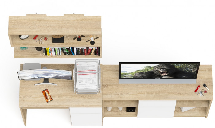 Мори компьютерный стол МС-1 правый + Тумба МТВ1204.1 + Полка 900, дуб сонома/белый