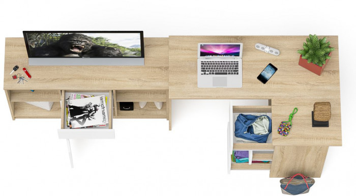 Мори компьютерный стол МС-16 правый + Тумба МТВ1204.1, дуб сонома/белый