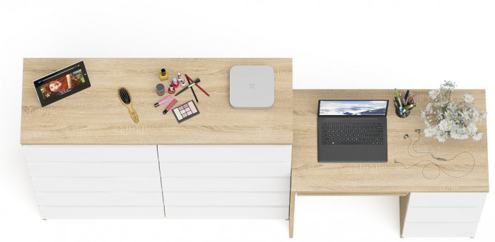 Мори компьютерный стол МС-6 правый + Комод МК1200.10, дуб сонома/белый