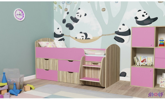 Кровать-чердак Малыш 7 (Дуб молочный/Дуб молочный)