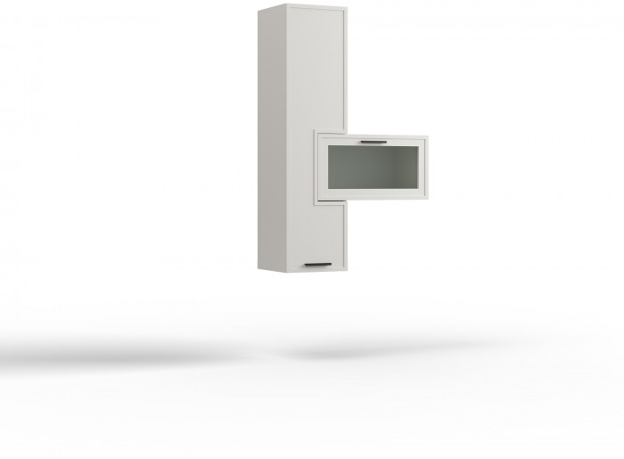 Шкаф навесной двухдверный (левое исп.) "Берг" - Белый текстурный/Ясень белый