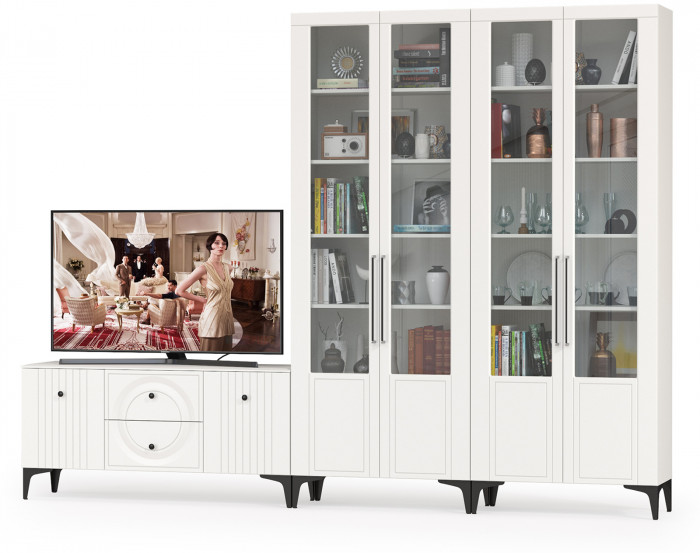 Валенсия Гостиная № 073, ЛДСП белый шагрень/МДФ белый шагрень