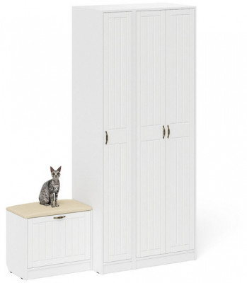 Прихожая П-6 Компоновка № 45, цвет белая шагрень/фасады МДФ белое дерево фрезеровка прованс, ШхГхВ 150х50х210 см., универсальная сборка