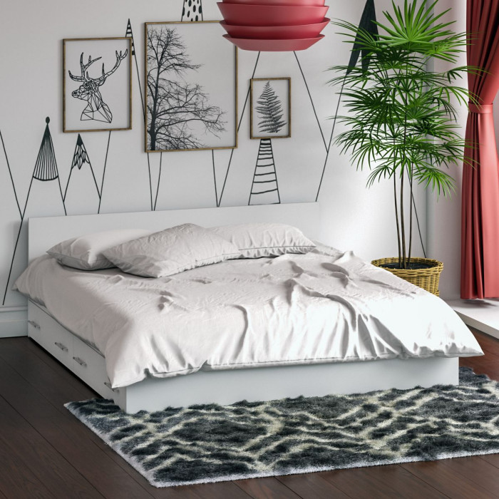 Стандарт Кровать с ящиками 1800, цвет белый, ШхГхВ 183,5х203,5х70 см., сп.м. 1800х2000 мм., без матраса, основание есть