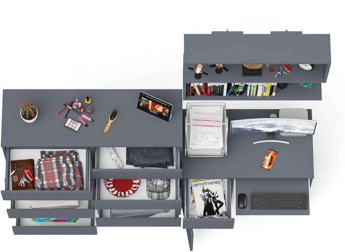 Мори компьютерный стол МС-1 левый + Комод МК1200.10 + Полка 900, графит