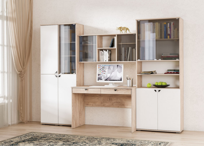 КР100 Бостон № 32, цвет дуб эндгрейн элегантный/фасады МДФ милк рикамо софт, 13.154+13.155+12.69+10.51+13.156, ШхГхВ 269,2х57,2х194,4 см., ун. сборка