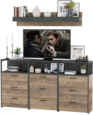 Трувор Гостиная 003, цвет дуб гранж песочный/интра, ШхГхВ 198х37х195 см.