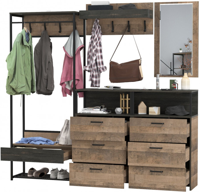 Трувор Прихожая 226, цвет дуб гранж песочный/интра, ШхГхВ 212х37х194,2 см., универсальная сборка