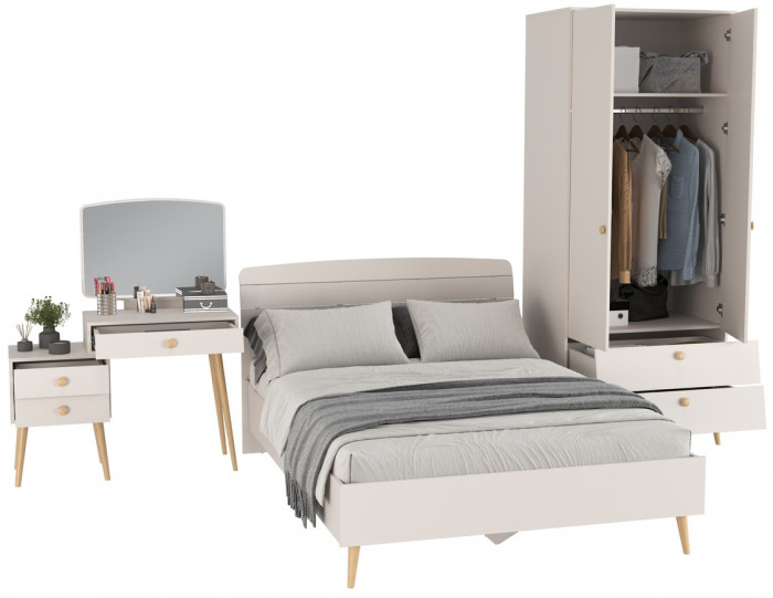 Афина Спальня 03-1400, цвет кашемир серый, сп.м. 1400х2000 мм., б/м, основание есть - фанера