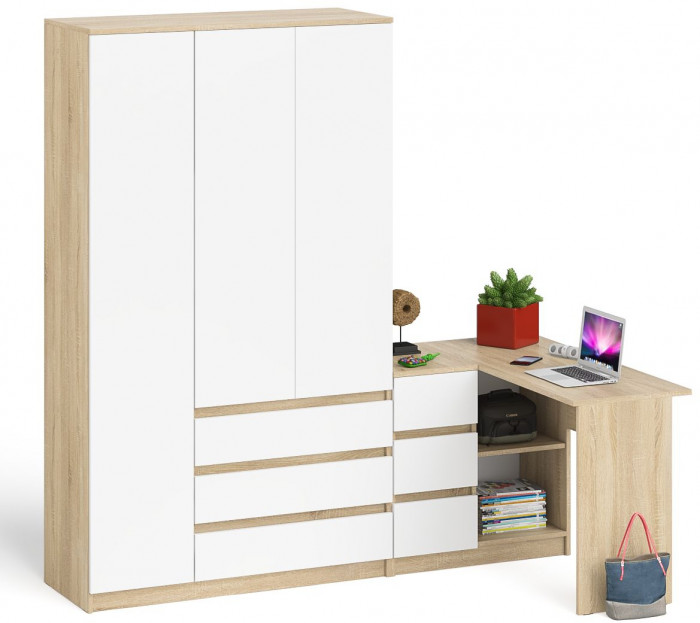 Мори компьютерный стол МС-16 левый + Шкаф МШ1200.1, дуб сонома/белый