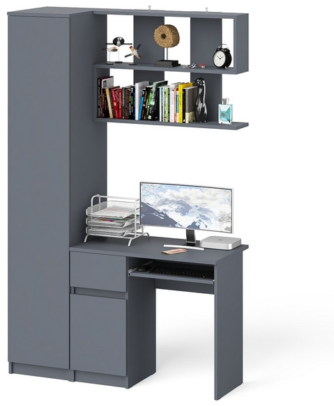 Мори Стол компьютерный МС-1 левый + Пенал МШ400.1 + Полка 900, цвет графит, ШхГхВ 130,4х50,4х209,6 см., НЕ универсальная сборка
