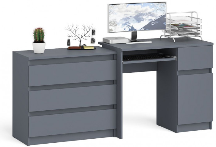 Мори Стол компьютерный МС-1 правый + Комод МК800.1, цвет графит, ШхГхВ 170,4х50х76,6 см., выдвижной ящик справа, НЕ универсальная сборка