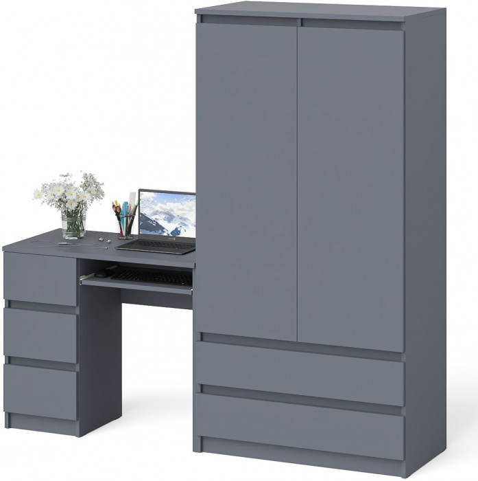 Мори Стол компьютерный МС-6 левый + Шкаф МШ900.1, цвет графит, ШхГхВ 180,4х50,4х179,6 см., выдвижные ящики слева, НЕ универсальная сборка
