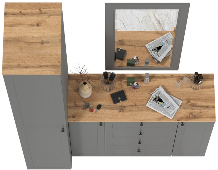 Остин Прихожая 20, цвет серый графит/дуб крафт золотой, ШхГхВ 160х54,3х229,6 см., универсальная сборка