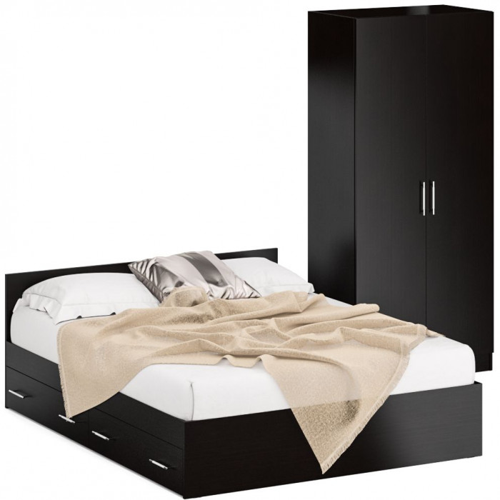 Кровать с ящиками 1600 + Шкаф 2-х створчатый Стандарт, венге