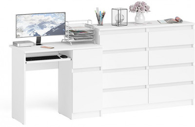Мори компьютерный стол МС-1 правый + Комод МК1200.8, белый