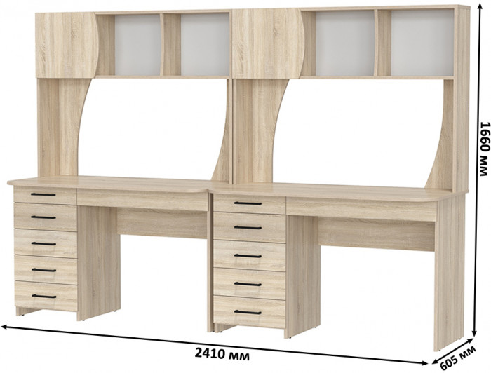 Два стола рабочих 6-0606 Сигма + два кресла 103 чёрных, цвет дуб сонома, ШхГхВ 241х60,5х166 см., НЕ универсальная сборка