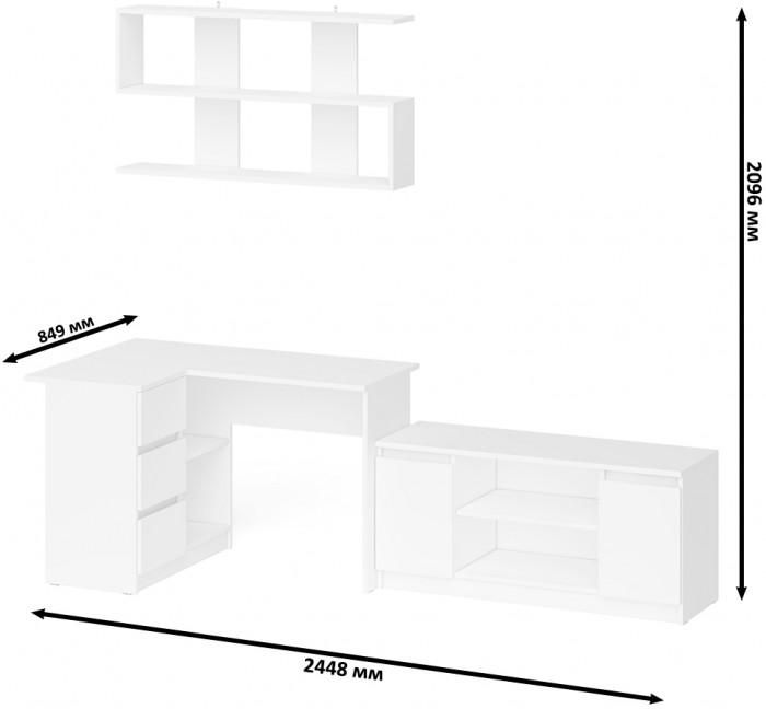 Мори компьютерный стол МС-16 левый + Тумба МТВ1200.1 + Полка 1200, белый
