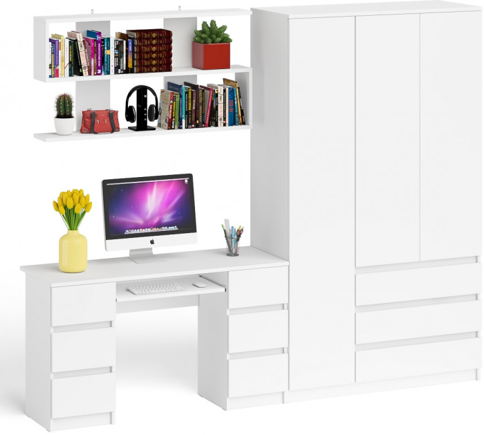 Мори компьютерный стол МС-2 + Шкаф МШ1200.1 + Полка 1200, белый