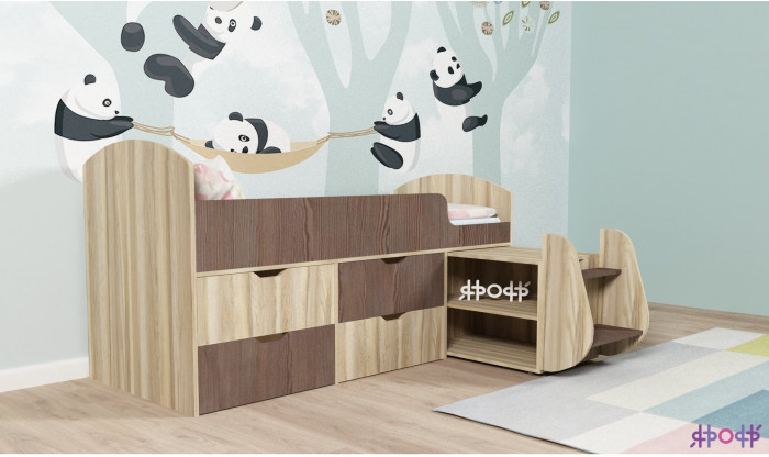 Кровать-чердак Малыш 7 (Белое дерево/Дуб молочный)