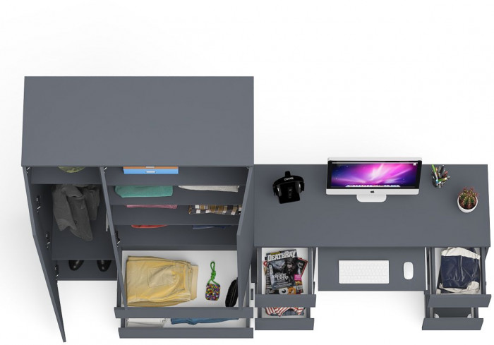 Мори Стол компьютерный МС-2 + Шкаф МШ1200.1, цвет графит, ШхГхВ 255,8х50,4х209,6 см., универсальная сборка