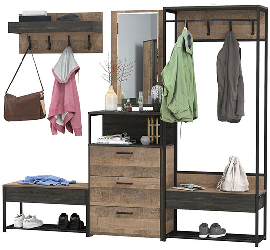 Трувор Прихожая 228, цвет дуб гранж песочный/интра, ШхГхВ 226х37х194,2 см., универсальная сборка